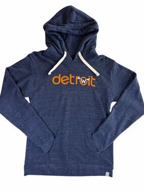 Moosejaw Detroit Slub Knit Soft Navy Orange Fleece Pullover Hoodie Womens Size M